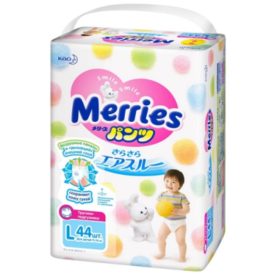 Подгузники-трусики Merries L (9-14 кг) 44 шт